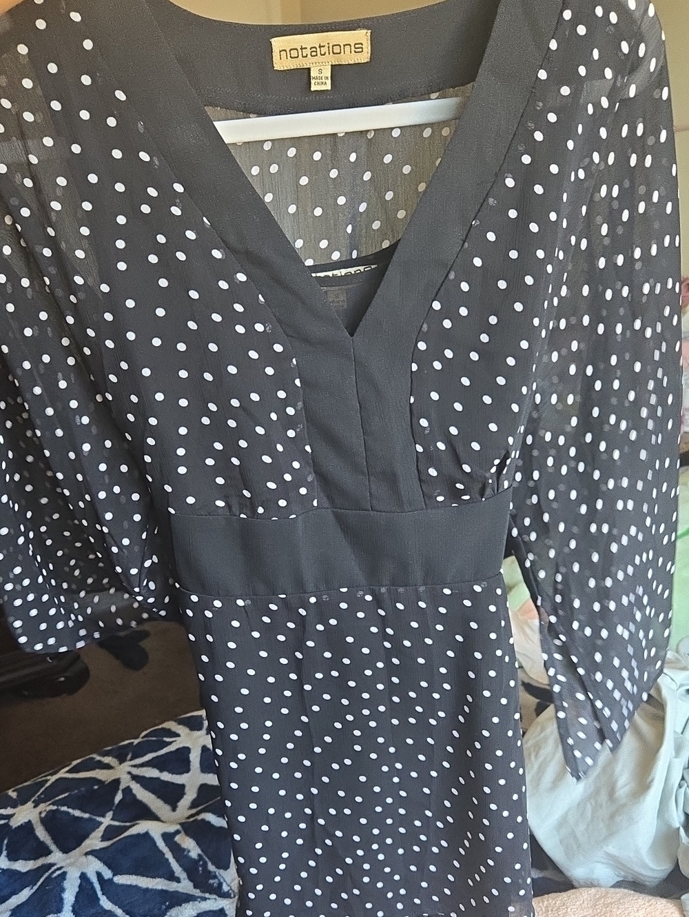 Notations Black Polka Dot V-Neck Blouse